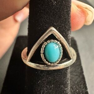 Silver Turquoise Southwestern Ring Sz 5.25